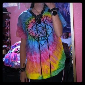 Festival boho tie dye t-shirt v-neck hippy top